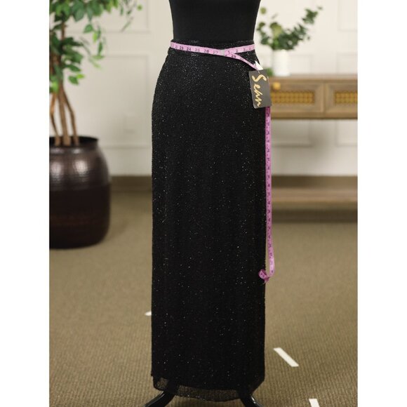 Full Beaded SAKS FIFTH AVENUE Black long black Slit MAXI skirt - Picture 5 of 11